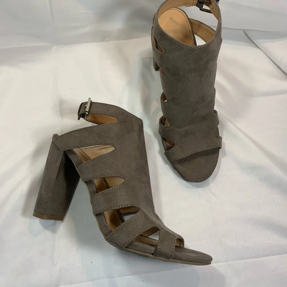 Charlotte Russe “Layla” Gray Suede Heeled Booties